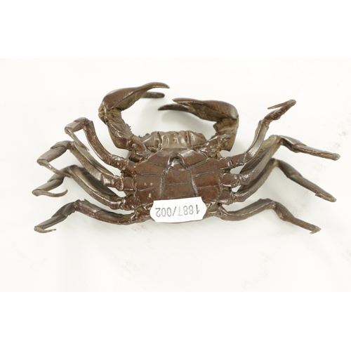 247 - A JAPANESE MEIJI PERIOD BRONZE SCULPTURE MODELLED AS A CRAB having brown patination (14.5cm wide 6cm... 
