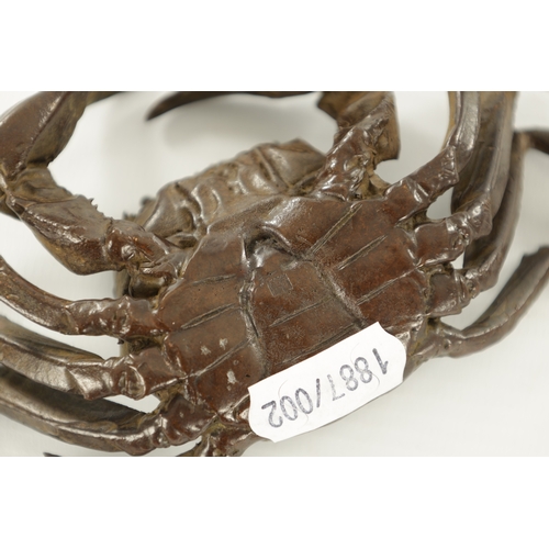 247 - A JAPANESE MEIJI PERIOD BRONZE SCULPTURE MODELLED AS A CRAB having brown patination (14.5cm wide 6cm... 