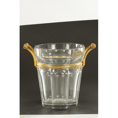 25 - A 20TH CENTURY BACCARAT CRYSTAL GLASS CHAMPAGNE BUCKET with gilt brass side handles stamped maker's ... 