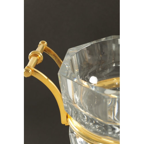 25 - A 20TH CENTURY BACCARAT CRYSTAL GLASS CHAMPAGNE BUCKET with gilt brass side handles stamped maker's ... 