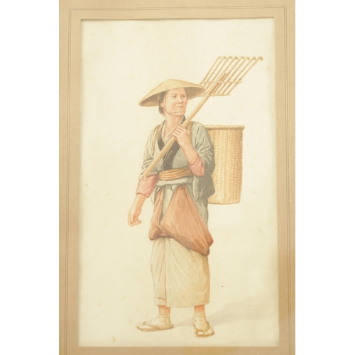 250 - T. NAKOYAMA. A PAIR OF LATE 19TH CENTURY JAPANESE WATERCOLOURS depicting a Fisherman and Woman - sig... 