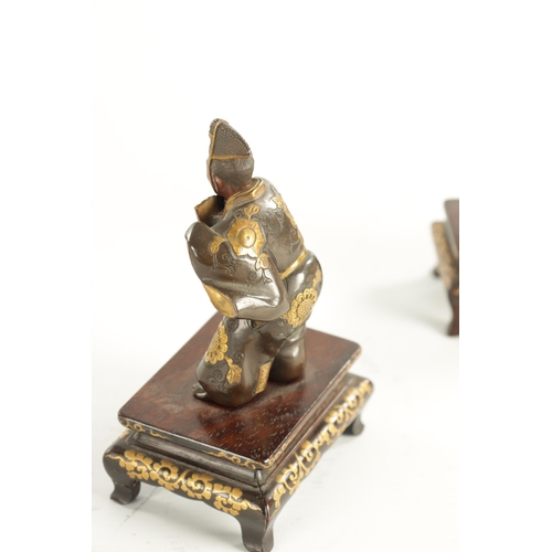 251 - A FINE PAIR OF 19TH CENTURY JAPANESE MEIJI PERIOD BRONZE AND MIXED METAL FIGURES BY MIYAO raised on ... 