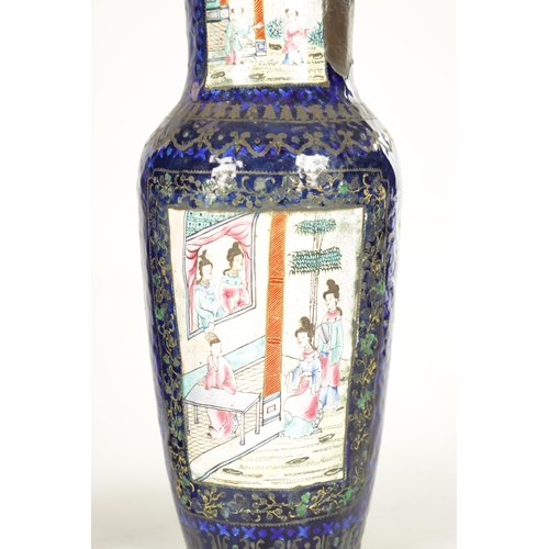256 - A PAIR OF 18TH CENTURY CHINESE ENAMEL VASES with figural garden scenes (26.5cm high )