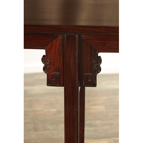 261 - A GOOD 19TH CENTURY CHINESE HARDWOOD ALTAR TABLE with panelled top above a shallow carved frieze; ra... 