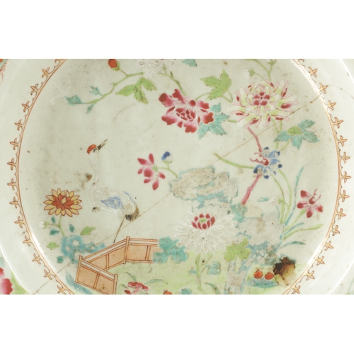 265 - A LARGE 18TH CENTURY CHINESE FAMILLE ROSE PORCELAIN BOWL decorated with a crane, butterflies and a b... 