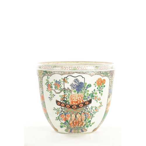 268 - A 19TH CENTURY CHINESE FAMILLE VERTE PORCELAIN JARDINIERE decorated with panelled floral scenes. (32... 