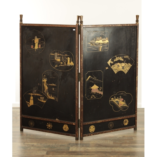 270 - A 19TH CENTURY JAPANESE MEIJI PERIOD LACQUER WORK SCREEN with raised gilt work figures to the panels... 
