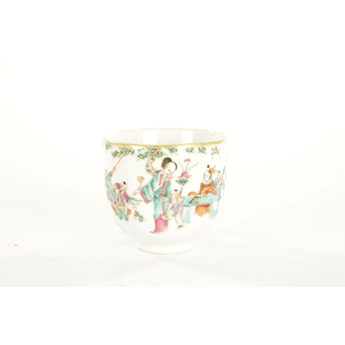 272 - AN 18TH CENTURY CHINESE FAMILLE ROSE CUP with figural decoration in enamel colours. (6.5cm high)