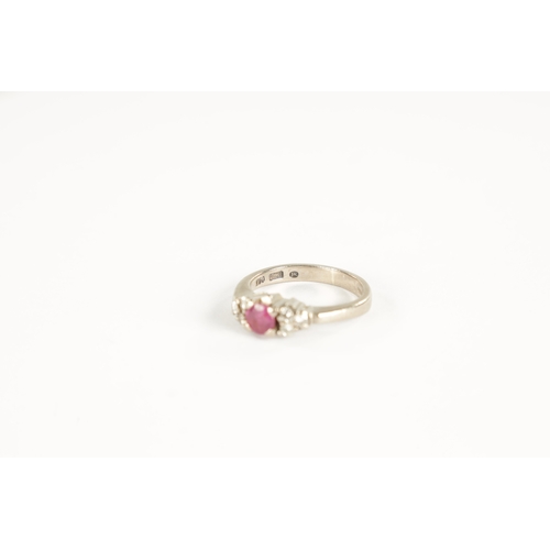 301 - AN 18CT WHITE GOLD DIAMOND AND RUBY RING, total weight app. 4.4g, ring size I/J.