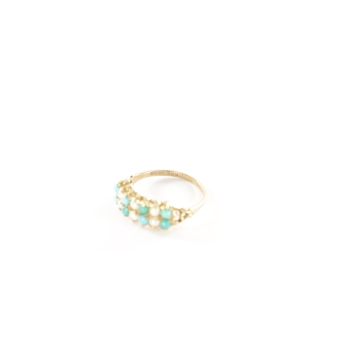 315 - A 9CT GOLD PEARL AND TURQUOISE RING Total weight app. 2.2g. Ring size P/Q.