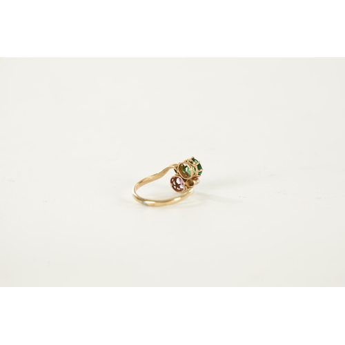 346 - A LADIES 9CT GOLD AMATHYST AND EMERALD RING each stone app. 1ct each, total weight 2.9g. Ring size P... 