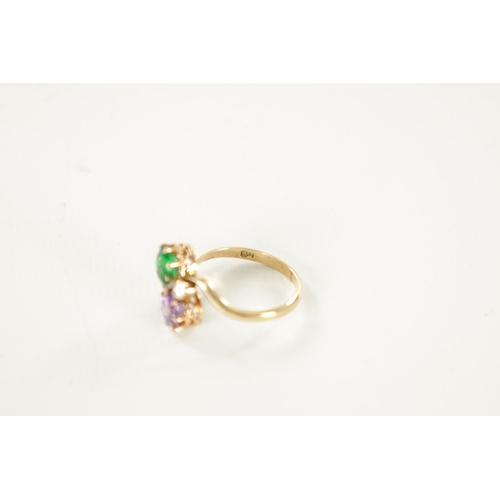 346 - A LADIES 9CT GOLD AMATHYST AND EMERALD RING each stone app. 1ct each, total weight 2.9g. Ring size P... 