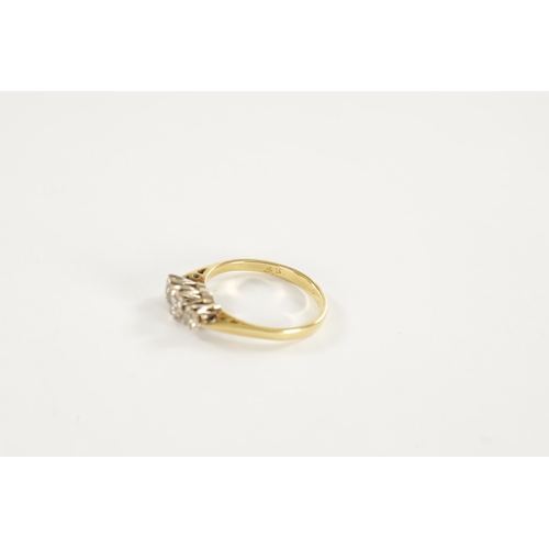 347 - AN 18CT GOLD THREE STONE DIAMOND RING In white gold claw setting, total weight app. 3g. Ring size O/... 