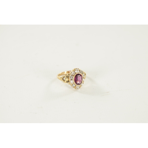 352 - A LADIES VINTAGE 18CT GOLD AMETHYST AND DIAMOND RING With oval cut amethyst surrounded by ten rose c... 