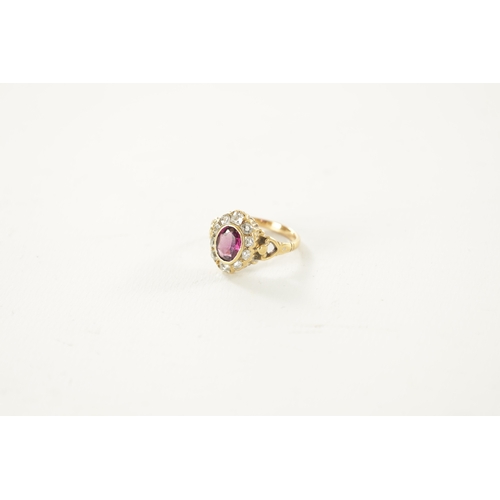 352 - A LADIES VINTAGE 18CT GOLD AMETHYST AND DIAMOND RING With oval cut amethyst surrounded by ten rose c... 