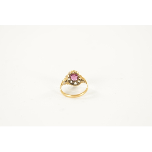 352 - A LADIES VINTAGE 18CT GOLD AMETHYST AND DIAMOND RING With oval cut amethyst surrounded by ten rose c... 