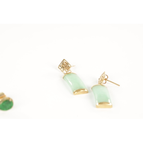 355 - TWO PAIRS OF GOLD AND JADE DROPLET EARRINGS total weight app. 7.5g