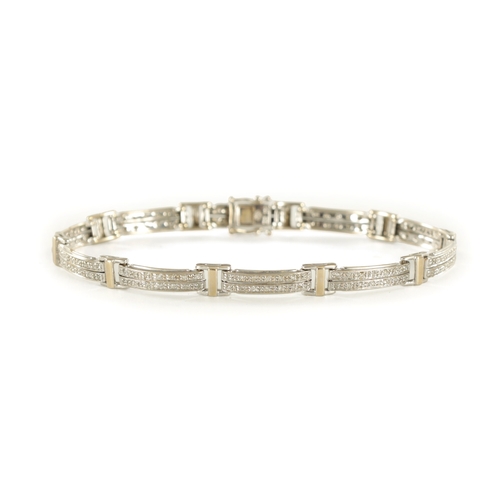 363 - AN 18CT GOLD DIAMOND SET BRACELET with double bar link each set with fourteen brilliant cut diamonds... 