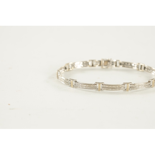 363 - AN 18CT GOLD DIAMOND SET BRACELET with double bar link each set with fourteen brilliant cut diamonds... 