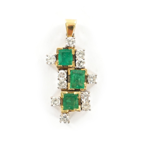 367 - AN 18CT GOLD DIAMOND AND EMERALD PENDANT. Total weight app. 4.4g. (28mm long)