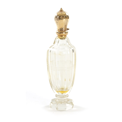 376 - A 14CT GOLD MOUNTED ROCK CRYSTAL SCENT BOTTLE IN ORIGINAL FITTED CASE with finely engraved lid and g... 