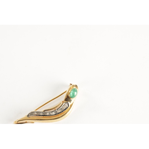 379 - AN 18CT GOLD EMERALD AND DIAMOND BROOCH Having six diamonds set in white gold and a cabochon emerald... 