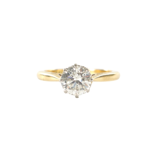 380 - A LADIES 18CT GOLD DIAMOND SOLITAIRE RING the 1.50ct diamond set in platinum, VS1, colour G/H. Ring ... 