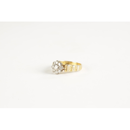 382 - AN 18CT GOLD NINE STONE DIAMOND CLUSTER RING, total weight app. 4.3g, ring size N.