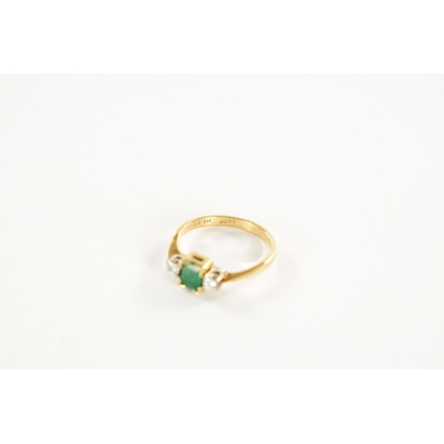 AN 18CT GOLD EMERALD AND DIAMOND RING with rectangular cut emerald ...