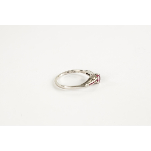 388 - AN 18CT WHITE GOLD RUBY AND DIAMOND RING. Total weight app. 2.3g, ring size M/N