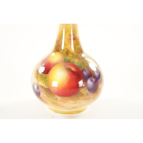 39 - A ROYAL WORCESTER BULBOUS SPILL VASE PAINTED WITH FRUIT painted by Harry Ayrton, with ripe fruits on... 