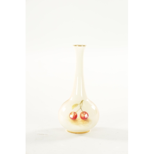 39 - A ROYAL WORCESTER BULBOUS SPILL VASE PAINTED WITH FRUIT painted by Harry Ayrton, with ripe fruits on... 