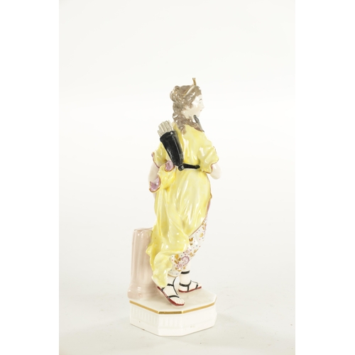 41 - AN 18TH CENTURY DERBY FIGURE OF A HUNTRESS well modelled and colourfully dressed in a forward leanin... 
