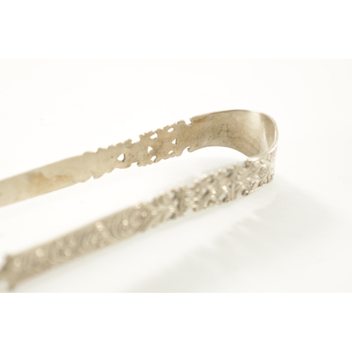 419 - A SET OF 19TH CENTURY PERSIAN SILVER SUGAR/CAKE TONGS with pierced engraved design and filigree spoo... 