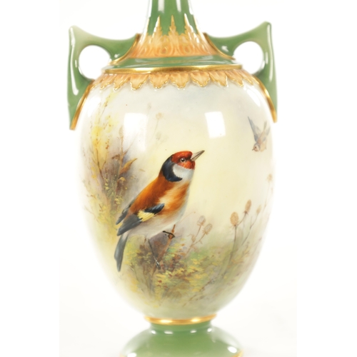 42 - AN EARLY 20TH CENTURY ROYAL WORCESTER CABINET VASE PAINTED BY E. BARKER painted with birds in brambl... 