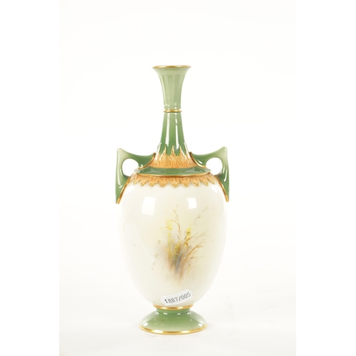 42 - AN EARLY 20TH CENTURY ROYAL WORCESTER CABINET VASE PAINTED BY E. BARKER painted with birds in brambl... 