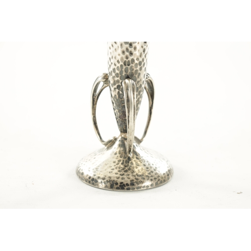 420 - AN ARTS AND CRAFTS SILVER POSY VASE AND MATCHING LIDDED GLASS JAR both of hammered design, the vase ... 