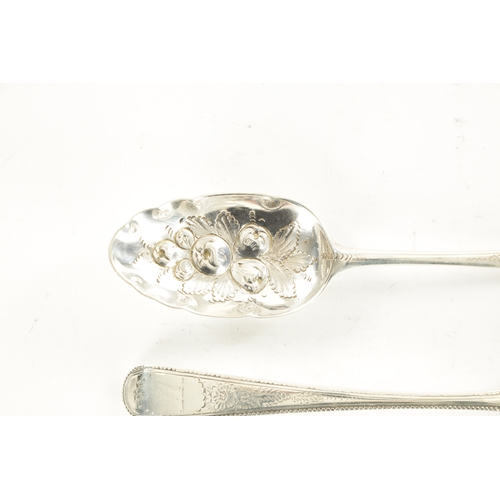 431 - TWO GEORGE III SILVER BERRY SPOONS 124g (20cm long)