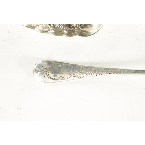 431 - TWO GEORGE III SILVER BERRY SPOONS 124g (20cm long)