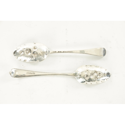 431 - TWO GEORGE III SILVER BERRY SPOONS 124g (20cm long)