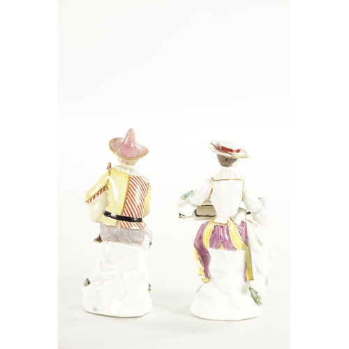 45 - A PAIR OF 18TH CENTURY MEISSEN PORCELAIN FIGURES OF MUSICIANS depicting figures playing instruments.... 