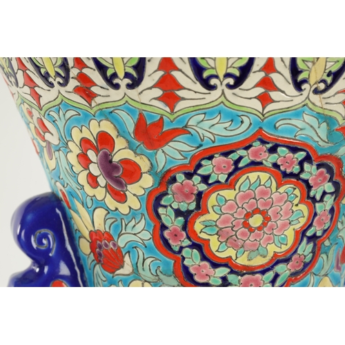 46 - A LARGE 20TH CENTURY FRENCH CERAMIC HALL VASE ATT 'LONGWY' brightly decorated with floral sprays (68... 