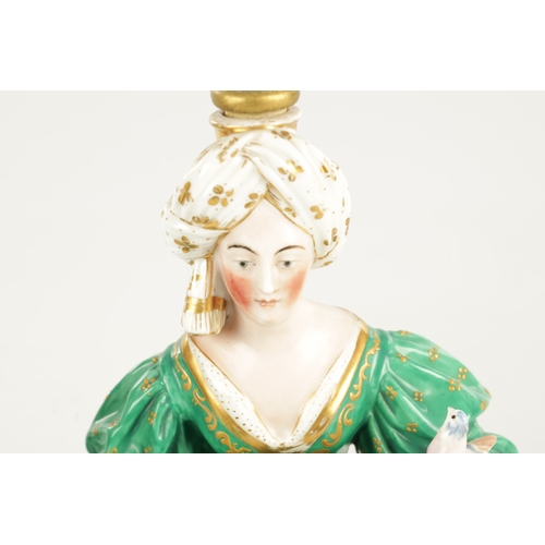 47 - A 19TH CENTURY FRENCH JACOB PETIT PORCELAIN PERFUME BOTTLE modelled as a Sultana decorated in gilt a... 