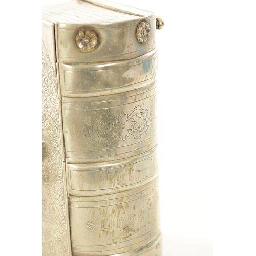 470 - A LATE 19TH CENTURY SILVER PLATED NOVELTY BISCUIT BOX FORMED AS A BOOK with Victorian registration m... 