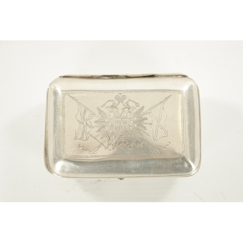 525 - A LATE 19TH CENTURY RUSSIAN SILVER CIGARETTE BOX of chamfered rectangular form with engraved hinged ... 