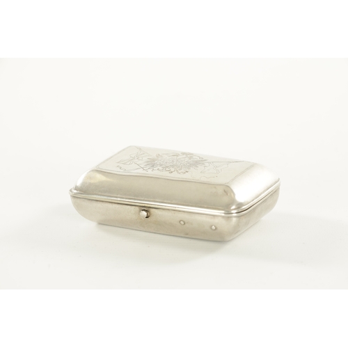 525 - A LATE 19TH CENTURY RUSSIAN SILVER CIGARETTE BOX of chamfered rectangular form with engraved hinged ... 