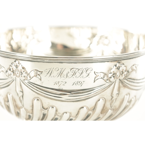 537 - A 19TH CENTURY SILVER ROSE BOWL with ribbon and gadrooned decoration dated 1872 and 1897 Sheffield 1... 