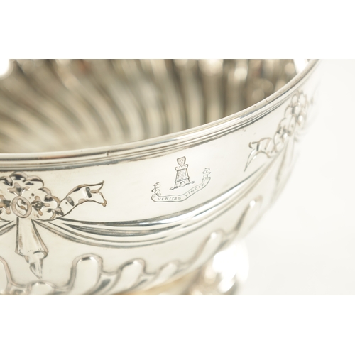 537 - A 19TH CENTURY SILVER ROSE BOWL with ribbon and gadrooned decoration dated 1872 and 1897 Sheffield 1... 