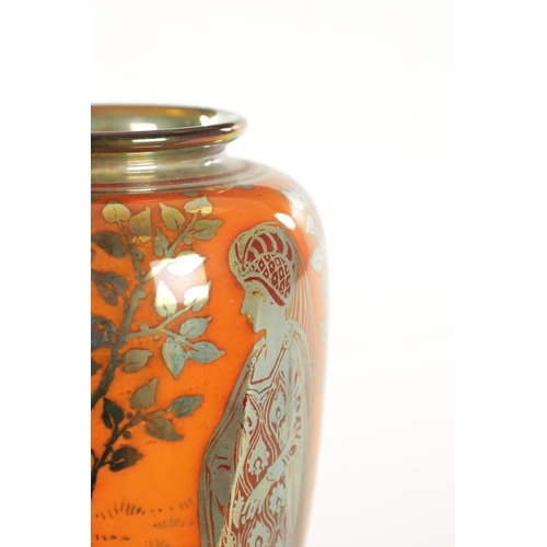 54 - AN EARLY 20TH CENTURY PILKINGTON'S ROYAL LANCASTRIAN TAPERING LUSTRE VASE BY RICHARD JOYCE decorated... 