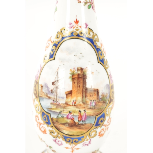 59 - A 19TH CENTURY MEISSEN PORCELAIN CABINET VASE the slender bulbous body painted with harbour scenes e... 